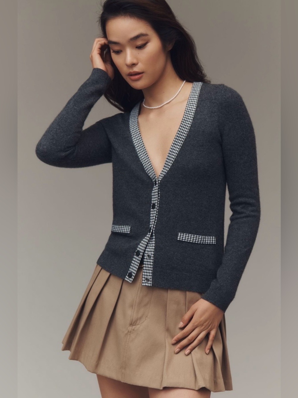 Anthropologie x Maeve Contrast-Trim Cashmere Cardigan Sweater Size M NWT